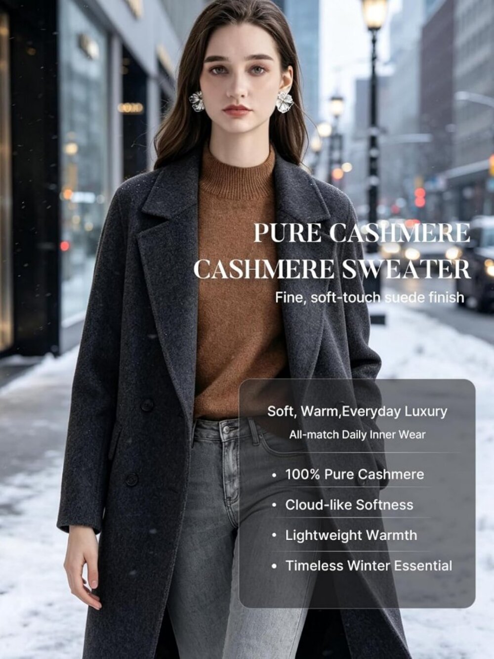 Cozy 100% Cashmere Mock Neck Sweater - Long Sleeve Knit Pullover for Fall/Winter - Picture 3 of 6